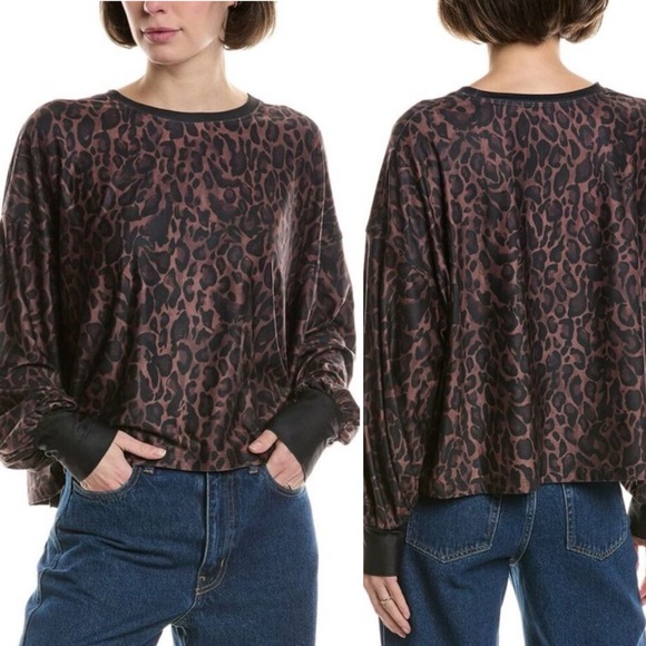 Johnny Was Tops - NWT Johnny Was Bee Active Drop Shoulder CrewNeck L/S Tee in Leopard, size M